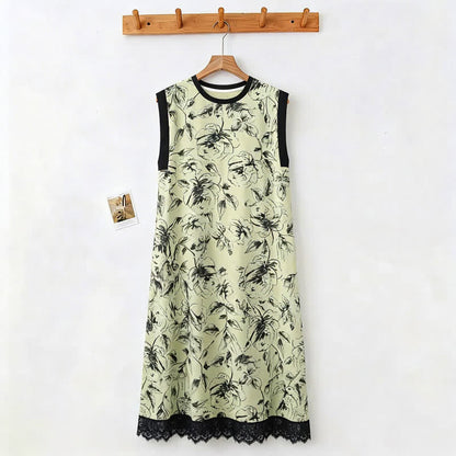 Artistic Floral Cotton Sleeveless Lace Nightgown