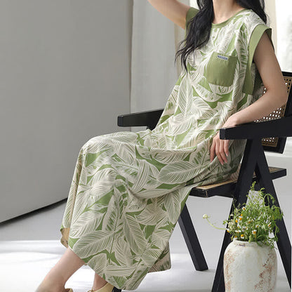 Botanical Cotton Sleeveless Lounge Dress