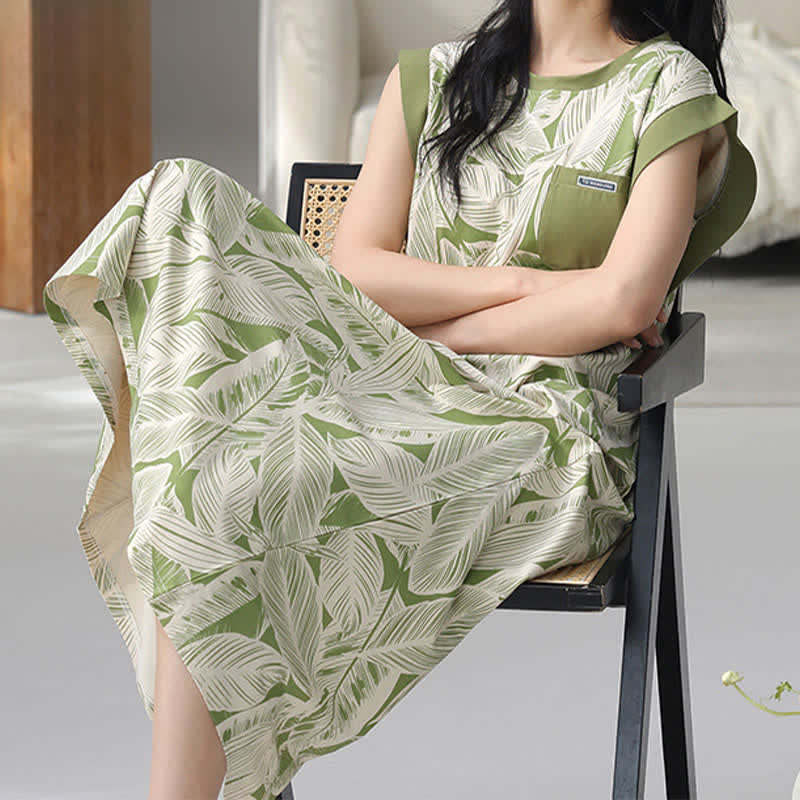 Botanical Cotton Sleeveless Lounge Dress