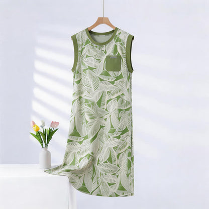 Botanical Cotton Sleeveless Lounge Dress