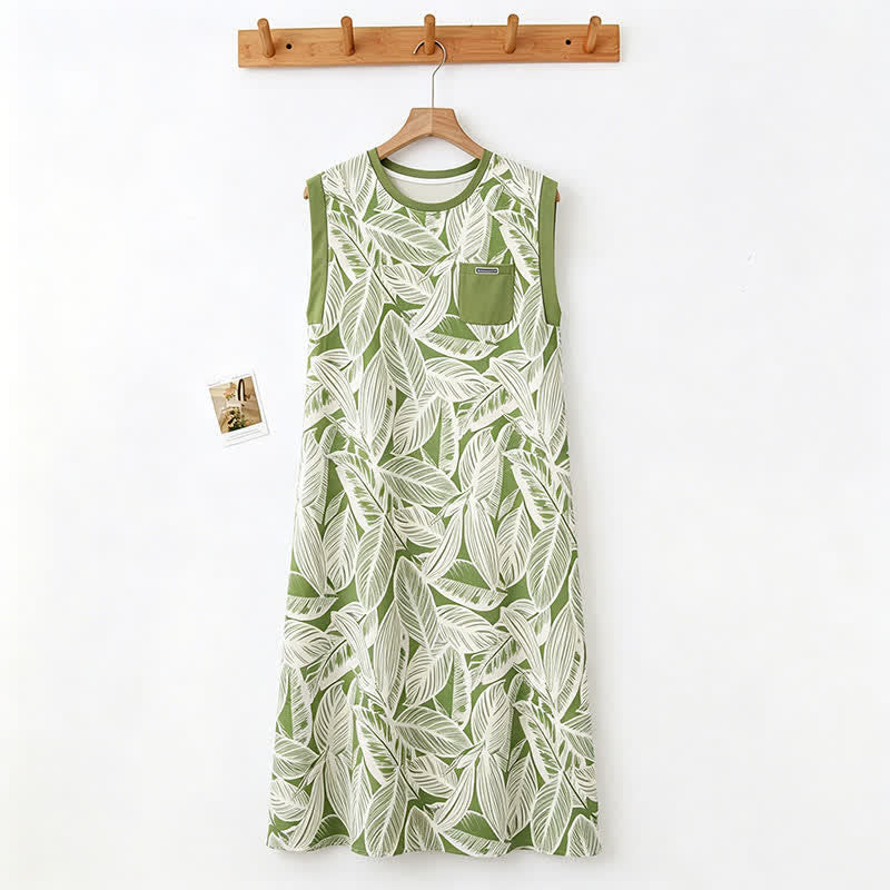 Botanical Cotton Sleeveless Lounge Dress