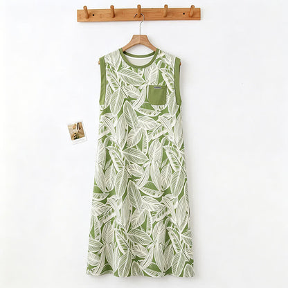 Botanical Cotton Sleeveless Lounge Dress