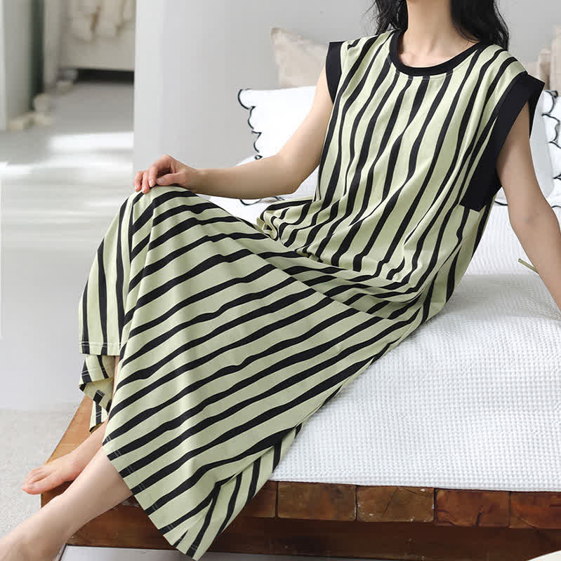 Vertical Stripe Cotton Sleeveless Nightgown