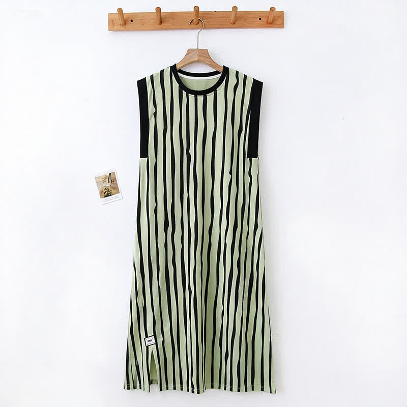 Vertical Stripe Cotton Sleeveless Nightgown