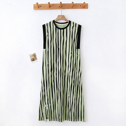 Vertical Stripe Cotton Sleeveless Nightgown