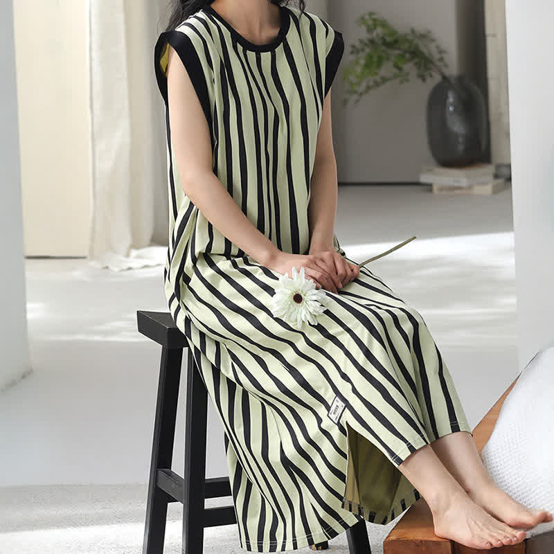 Vertical Stripe Cotton Sleeveless Nightgown