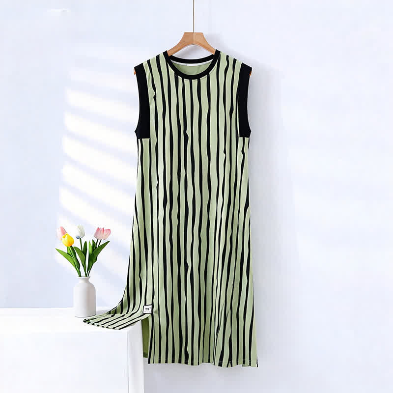 Vertical Stripe Cotton Sleeveless Nightgown