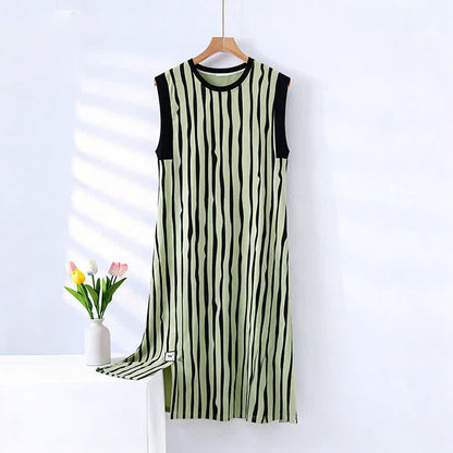 Vertical Stripe Cotton Sleeveless Nightgown