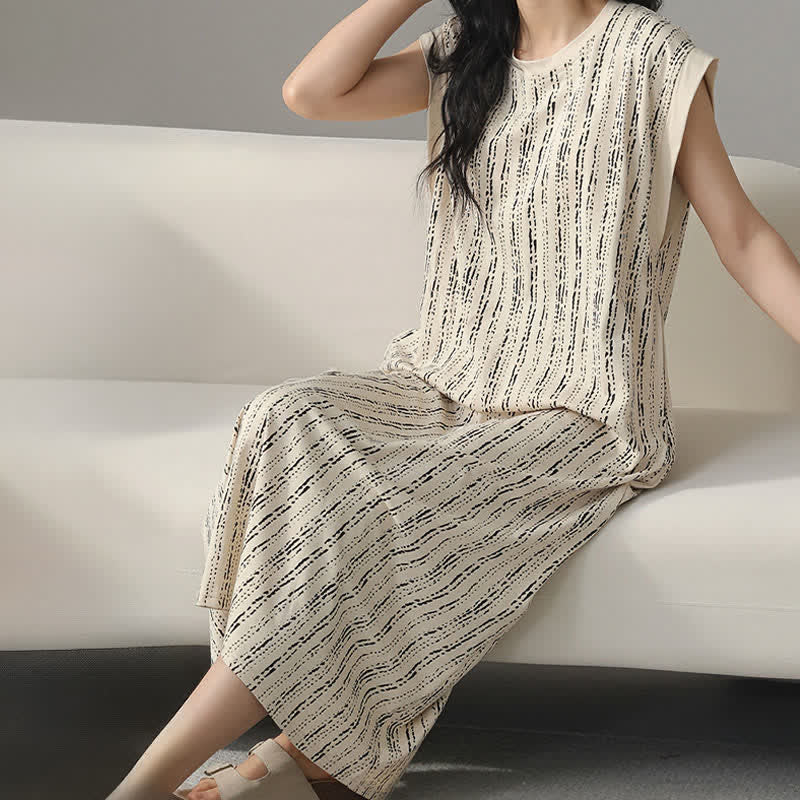 Artistic Line-inspired Cotton Sleeveless Nightgown