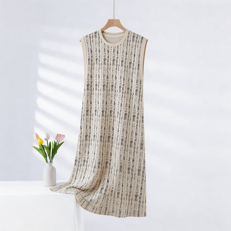 Artistic Line-inspired Cotton Sleeveless Nightgown