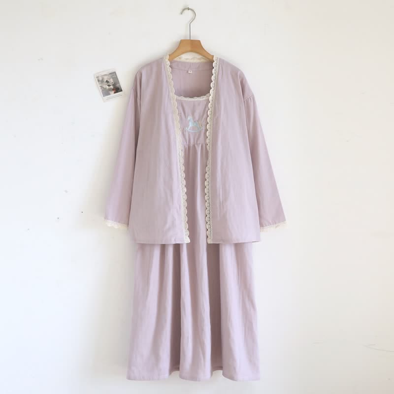 Pony Embroidery Camisole Nightdress & Cover-up Set