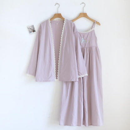 Pony Embroidery Camisole Nightdress & Cover-up Set
