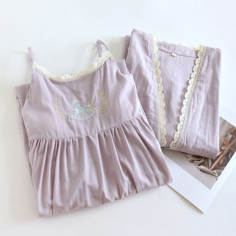 Pony Embroidery Camisole Nightdress & Cover-up Set