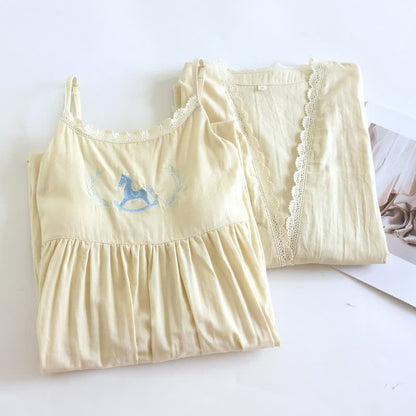 Pony Embroidery Camisole Nightdress & Cover-up Set
