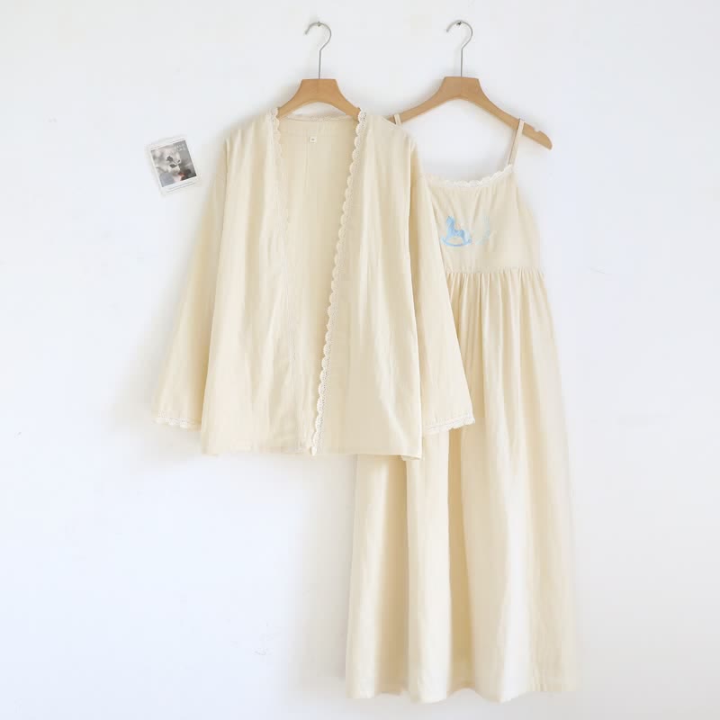 Pony Embroidery Camisole Nightdress & Cover-up Set