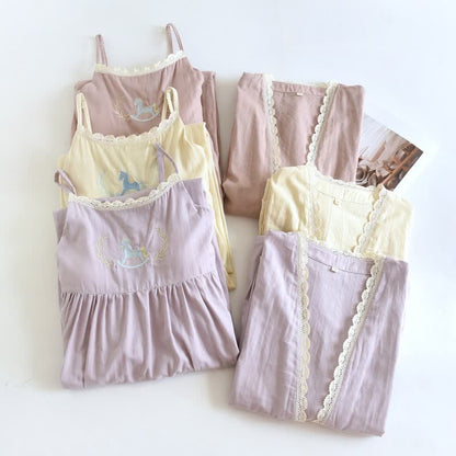 Pony Embroidery Camisole Nightdress & Cover-up Set