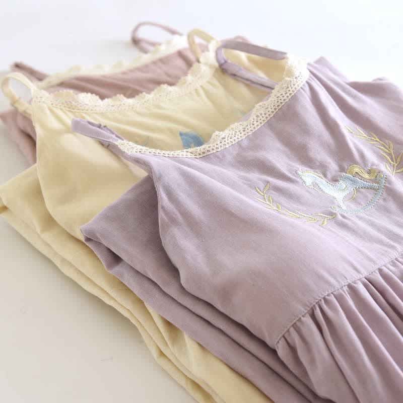 Pony Embroidery Camisole Nightdress & Cover-up Set