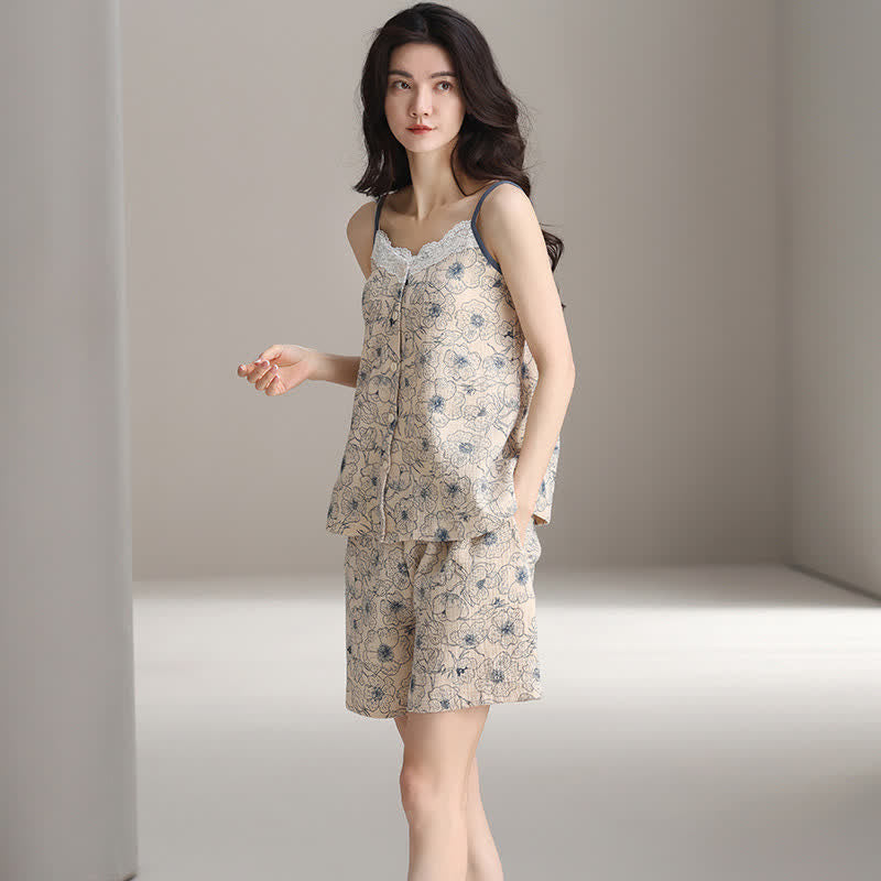 Artistic Line Floral Sleeveless Pajama Set