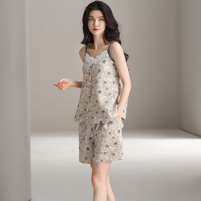 Artistic Line Floral Sleeveless Pajama Set