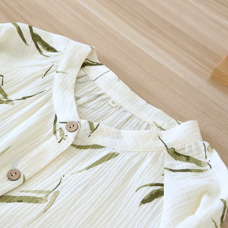 Botanical Bamboo Print Cotton Pajama Set