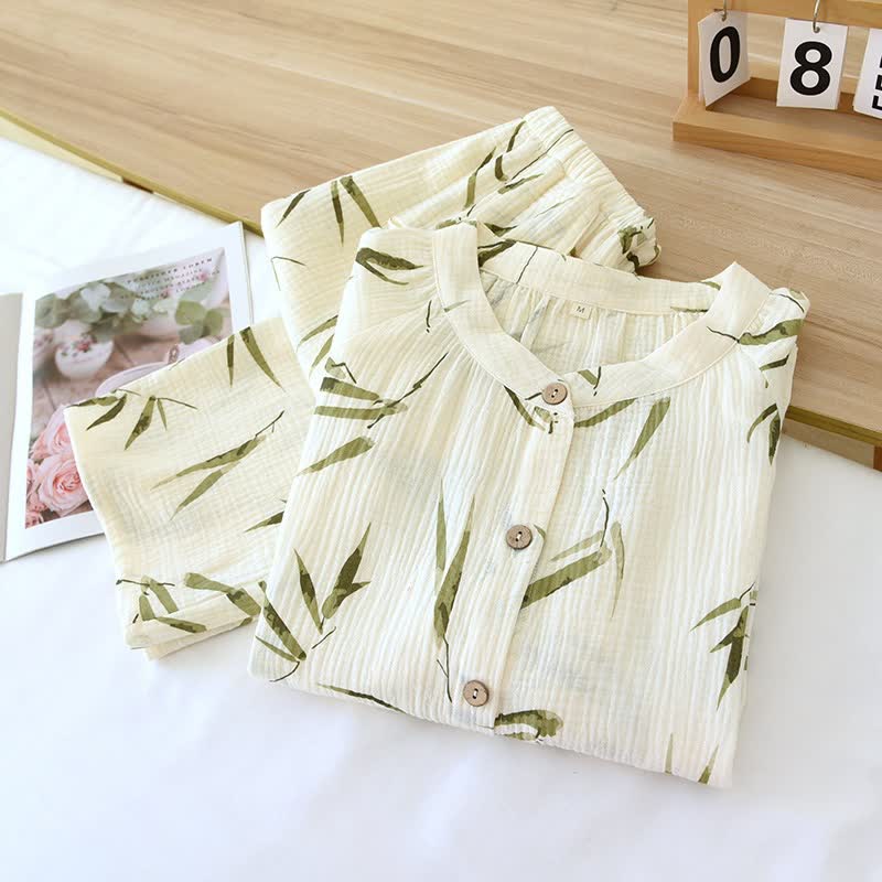 Botanical Bamboo Print Cotton Pajama Set