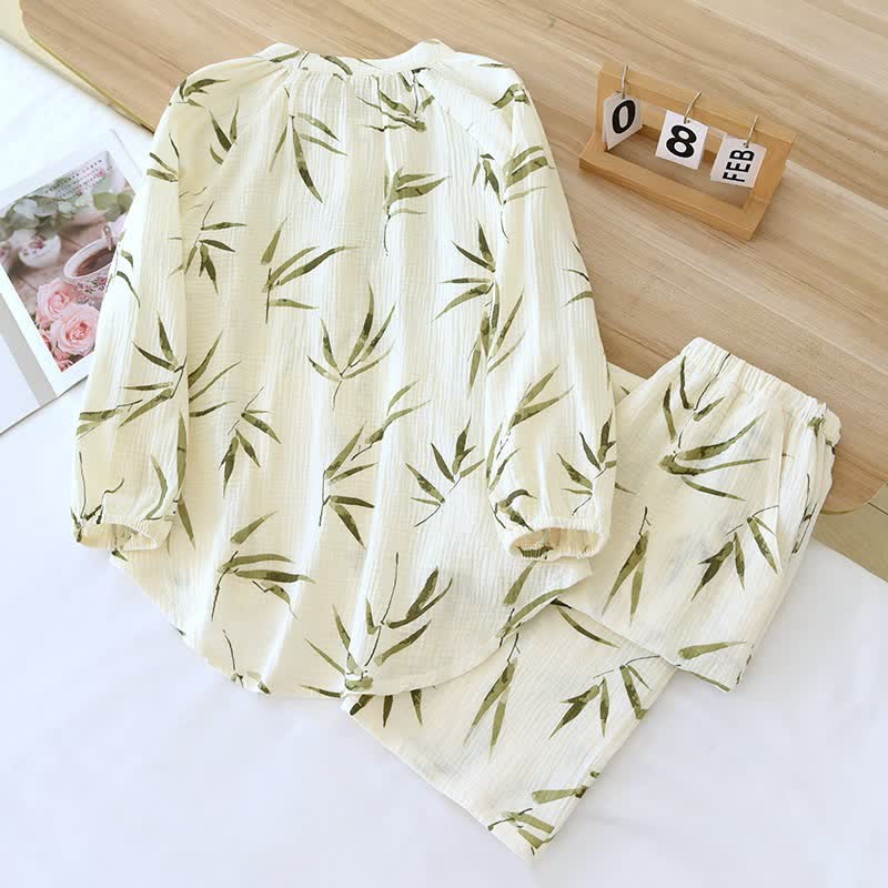 Botanical Bamboo Print Cotton Pajama Set