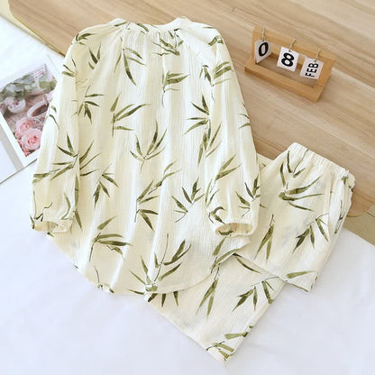 Botanical Bamboo Print Cotton Pajama Set