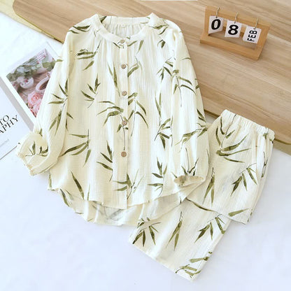 Botanical Bamboo Print Cotton Pajama Set