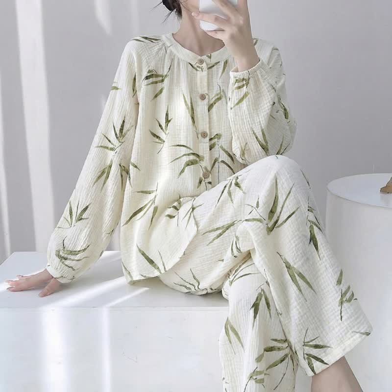 Botanical Bamboo Print Cotton Pajama Set