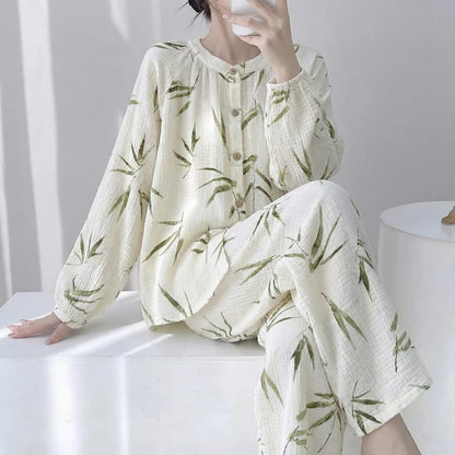 Botanical Bamboo Print Cotton Pajama Set