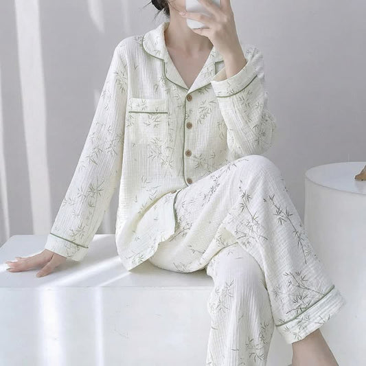 Bamboo Leaf Cotton Double Gauze Pajamas Autumn Bamboo L Long Sleeve Loungewear newin260407 Nightie Pajama Set Sleepwear Spring Summer women XL