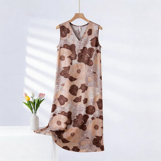 Artistic Floral Print Sleeveless Cami Nightgown 2XL Cami Camisole Jammies L Loungewear M newin260407 Nightdress Nightgown Nightie Pajama Round Sleepwear Sleeveless Spring Summer XL