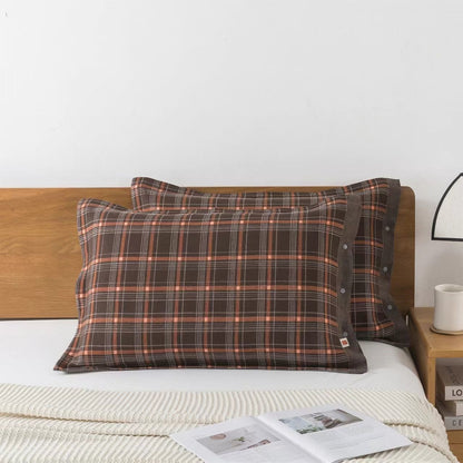 Classic Plaid Button Pure Cotton Pillowcases (2PCS)