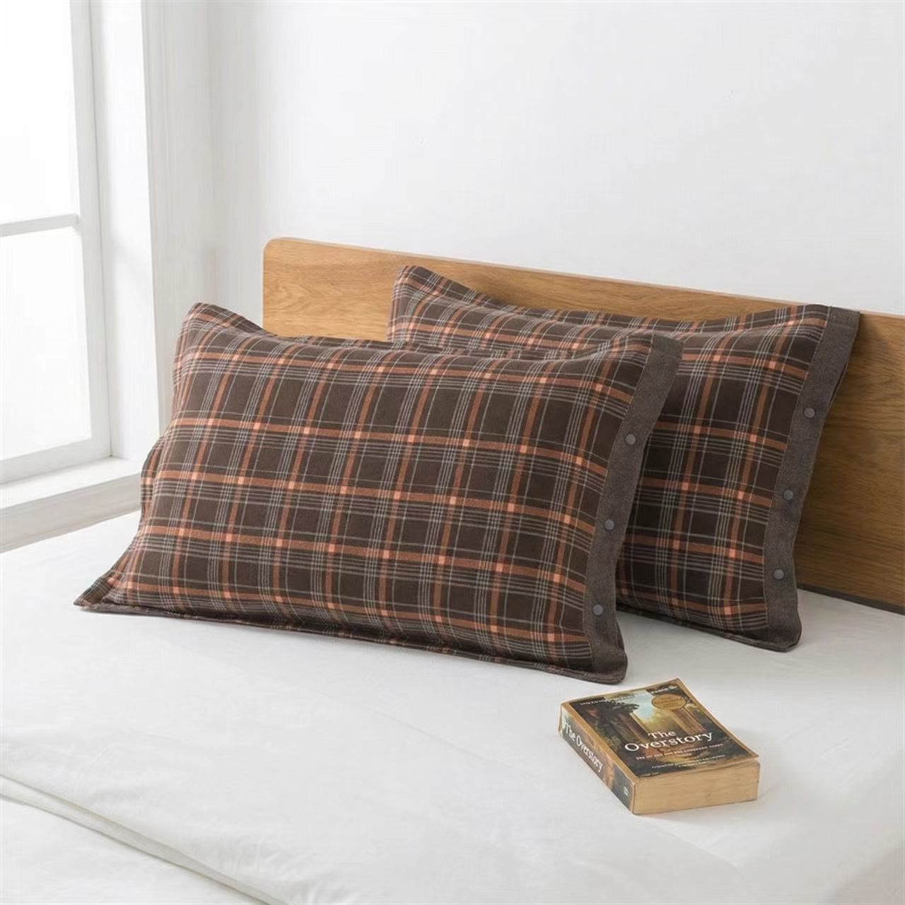 Classic Plaid Button Pure Cotton Pillowcases (2PCS)