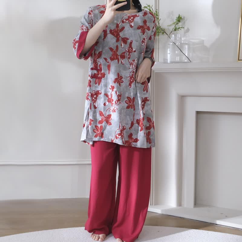 Vintage Floral Eastern-Inspired Loungewear Set