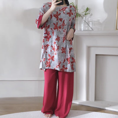 Vintage Floral Eastern-Inspired Loungewear Set