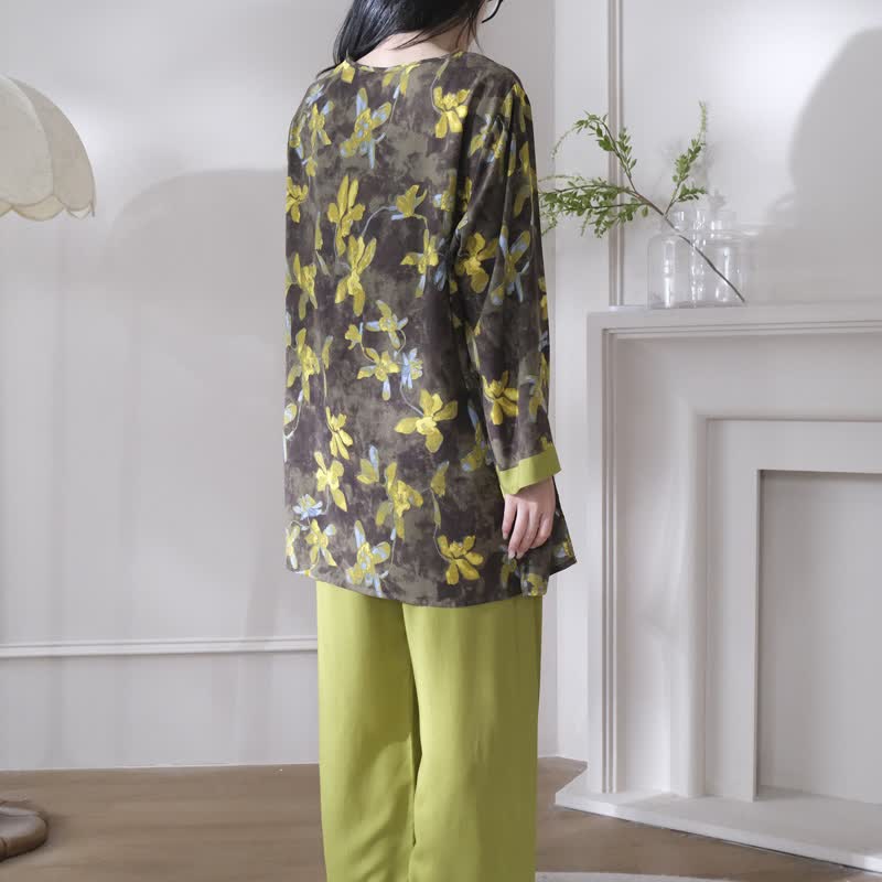 Retro Floral Eastern-Inspired Pajama Set