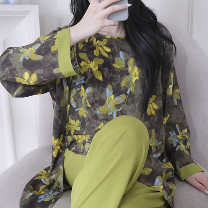 Retro Floral Eastern-Inspired Pajama Set