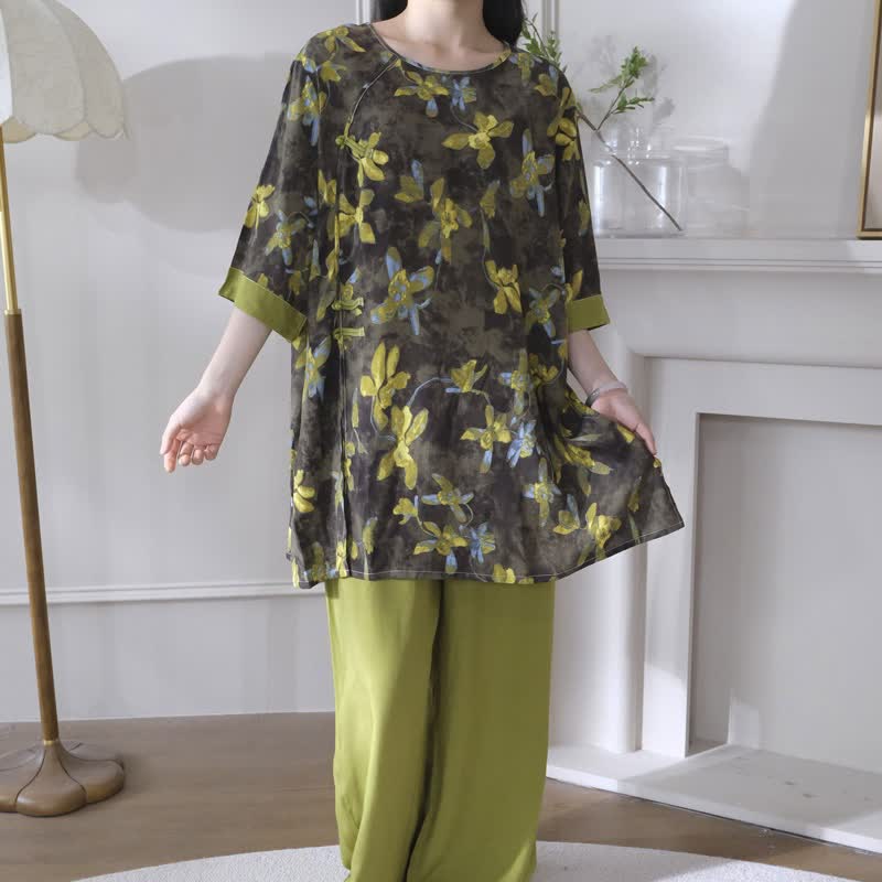Retro Floral Eastern-Inspired Pajama Set