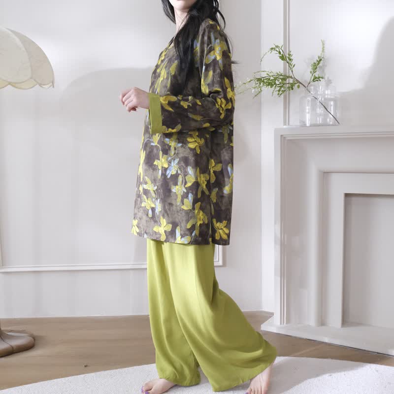 Retro Floral Eastern-Inspired Pajama Set