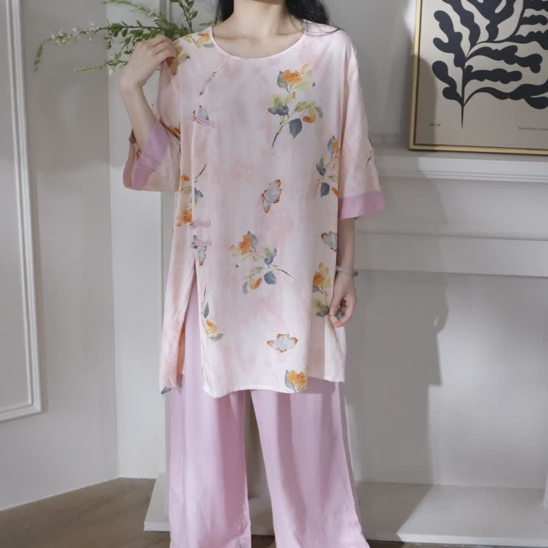 Butterfly & Floral Eastern-Inspired Loungewear Set