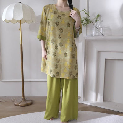 Gourd Print Eastern-Inspired Loungewear Set