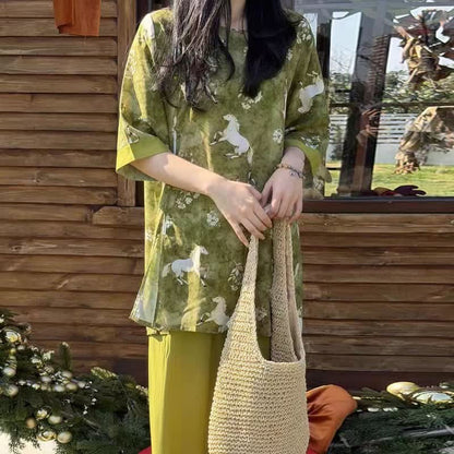Horse Print Eastern-Inspired Loungewear Set