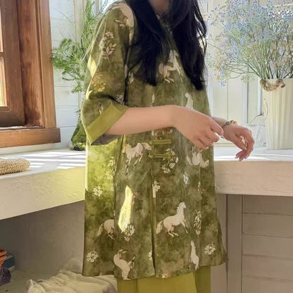 Horse Print Eastern-Inspired Loungewear Set