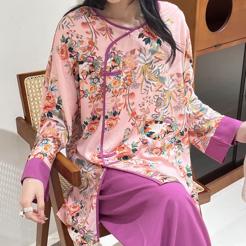 Floral & Cat Eastern-Inspired Loungewear Set