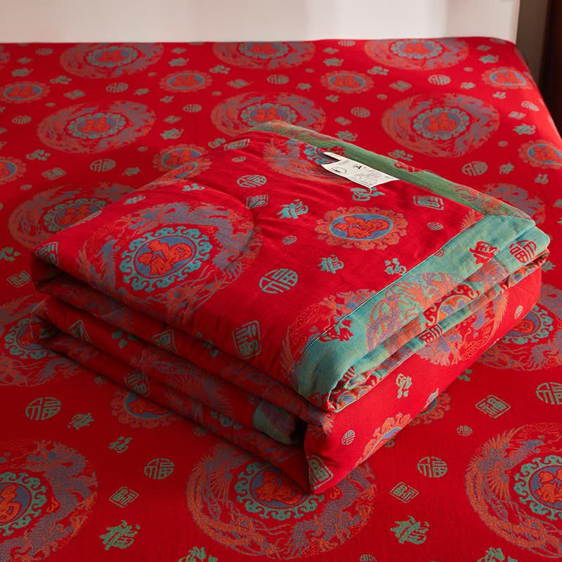 Cotton Gauze Retro Auspicious Jacquard Quilt