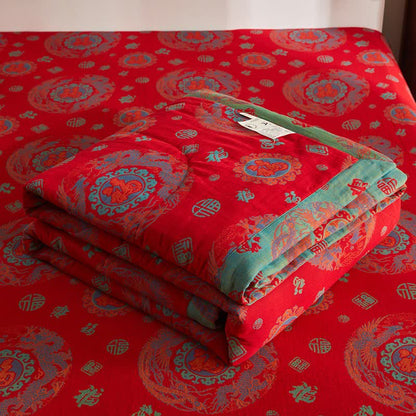 Cotton Gauze Retro Auspicious Jacquard Quilt