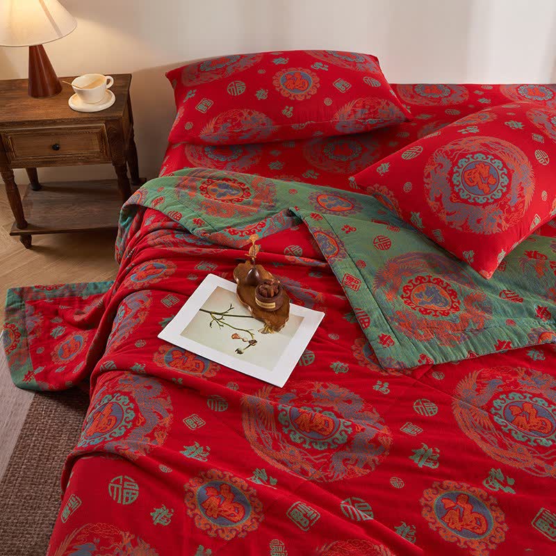 Cotton Gauze Retro Auspicious Jacquard Quilt