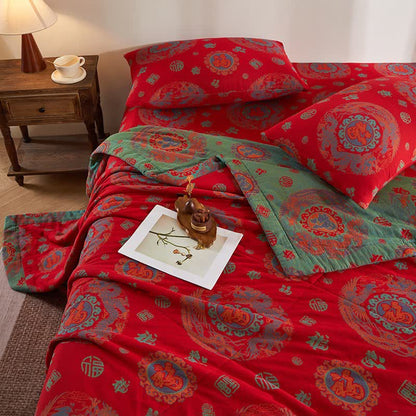 Cotton Gauze Retro Auspicious Jacquard Quilt