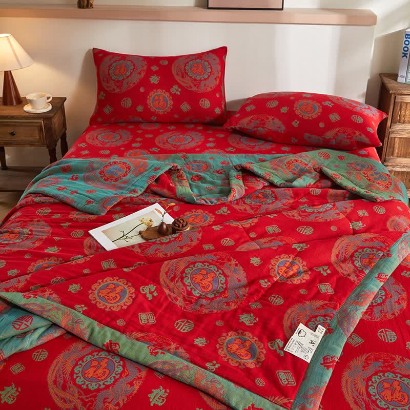 Cotton Gauze Retro Auspicious Jacquard Quilt